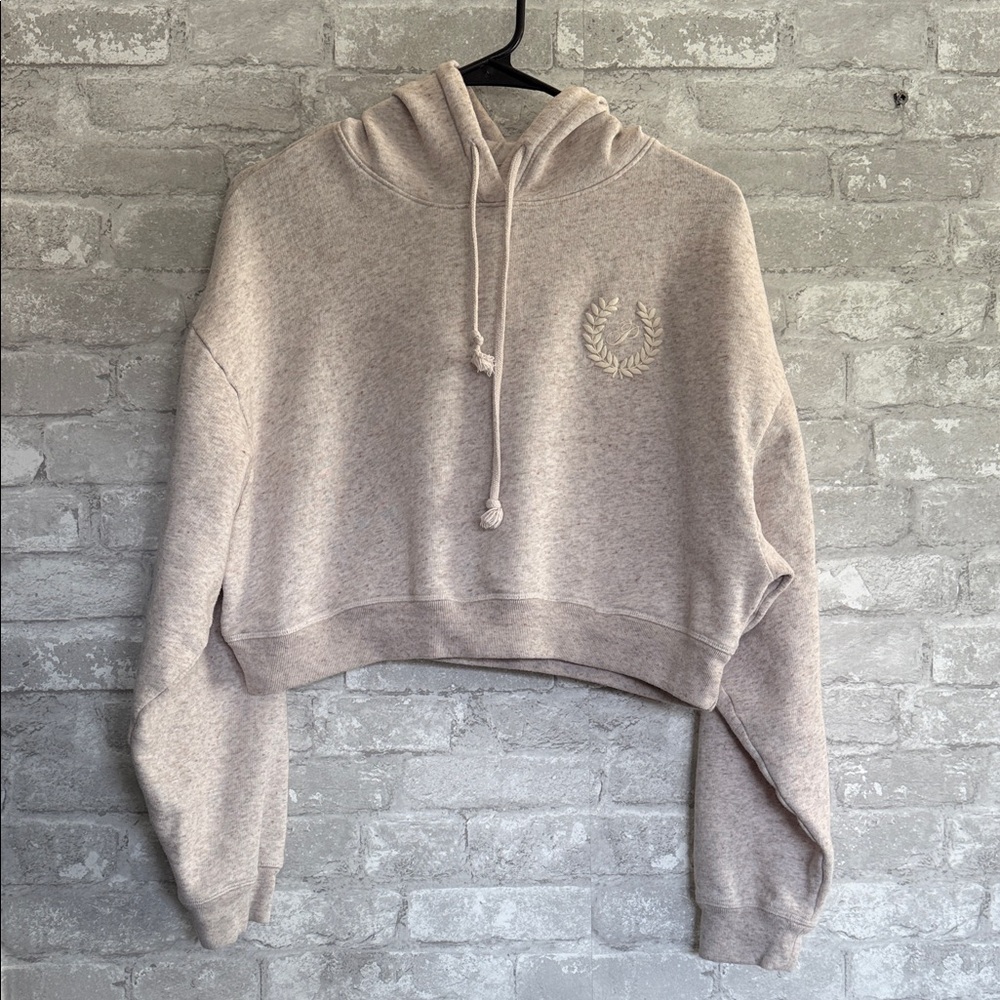 PINK Victoria's Secret Cropped Hooded Sweatshirt in Light Taupe